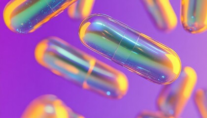 Holographic Capsules Floating on a Purple Background