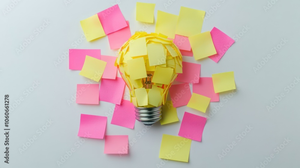 Poster a light bulb made of sticky notes surrounded by colorful notes.