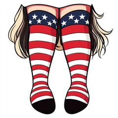 Obraz premium A playful illustration of legs wearing patriotic red, white, and blue striped socks, featuring stars and a lighthearted design.