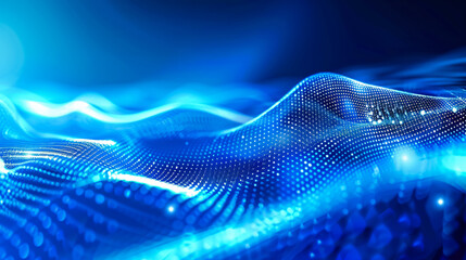 A beautiful abstract wave technology background with blue light digital effects, representing a corporate concept.