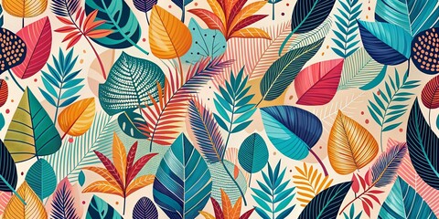 Fototapeta premium Modern Minimalist Abstract Leaves Pattern - Seamless Bohemian Style Design for Fashion and Home Decor Inspiration
