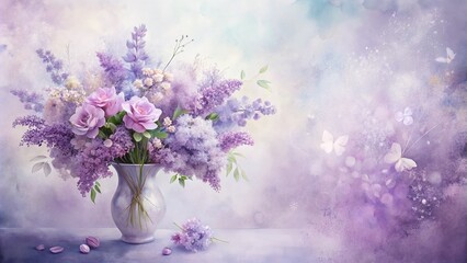 Modern Minimalistic Watercolor Bouquet in Lilac Shades - Elegant Floral Design for Home Decor, Wedding Invitations, and Art Prints