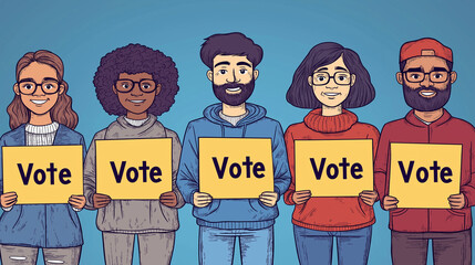 Diverse group of people holding "Vote" signs, Election Day, photo,