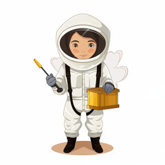 Obraz premium A cartoon character in a spacesuit holds a box and a pen, ready for an exciting space adventure