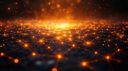 Image features a grid of glowing network nodes with connections, symbolizing connectivity and data
