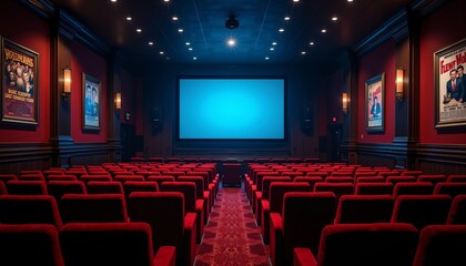 Fototapeta premium Cozy Movie Theater Interior with Plush Red Seats and Vintage Decor