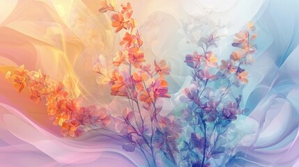 Abstract floral background with delicate flowers and soft flowing colors.