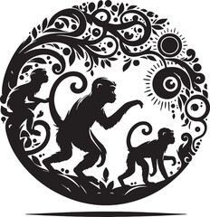 Natural Monkey silhouette vector with white background