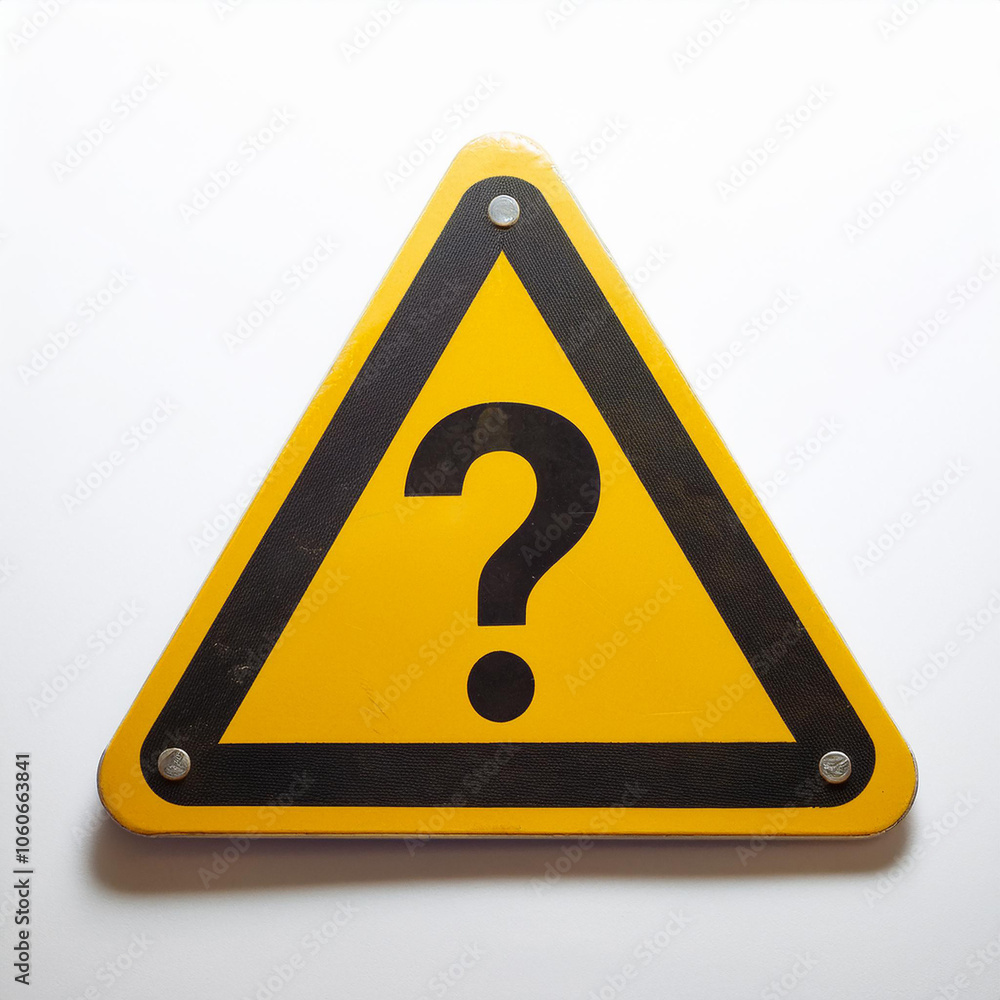 Poster triangle sign with question mark isolated on white backdrop. faq and qa. problem solution.