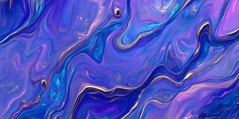 Obraz premium Abstract Swirls of Blue, Purple, and Gold Paint