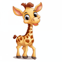 Obraz premium A cheerful cartoon giraffe smiles playfully in a vibrant and friendly style for kids