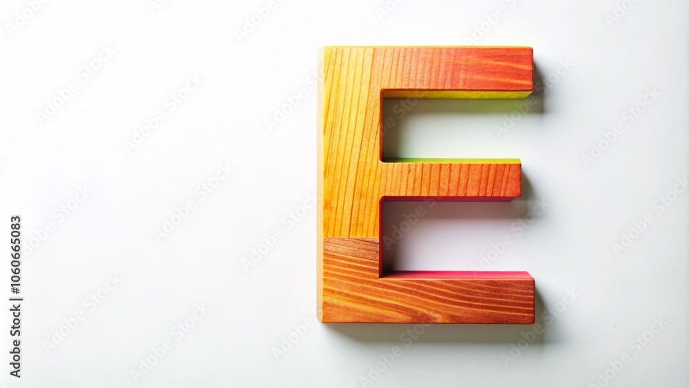 Poster modern wooden alphabet letter e isolated on white background for design projects and creative use wi