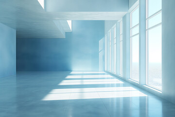 Fototapeta premium Empty blue room with window on the side