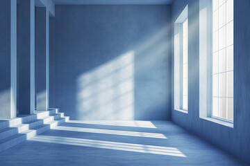 Obraz premium Empty blue room with window on the side