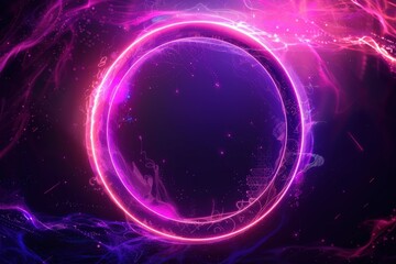 Obraz premium Abstract Digital Ring with Pink and Purple Glowing Particles and Lines