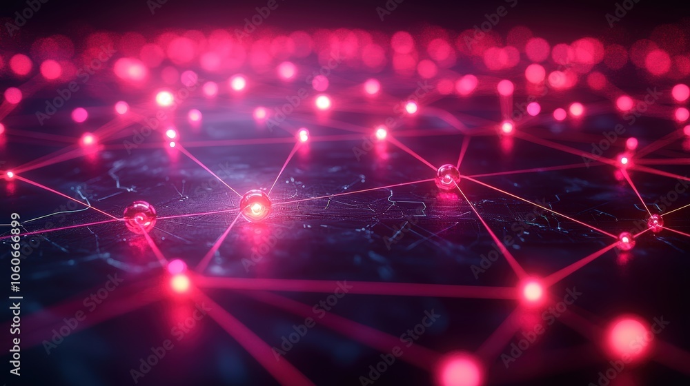 Poster colorful digital network connections glowing in the night, showcasing vibrant nodes and lines intert