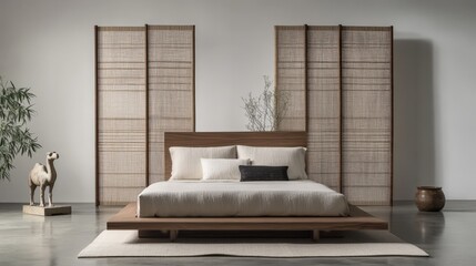 Minimalist bedroom with zen decor and natural elements