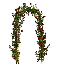 rose  con arco di legno con piante e fiori mazzo di fiori di rose  con fondo trasparente e isolato 