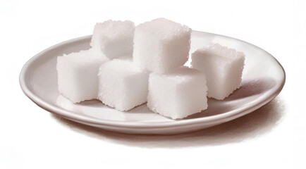 Sweet sugar cubes in a bowl on a white background