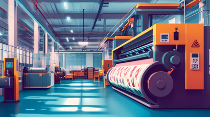 Fototapeta premium Printing press machine in a printing factory. Silk Screen Print. Illustration