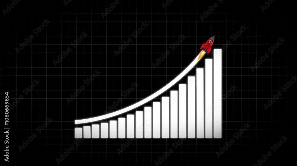 Poster arrow rising on graph with rocket sale symbols icon animation. business growth concept in graph char