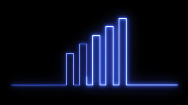 Blue color neon line business graph Progress icon animated on black background