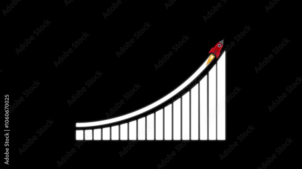 Poster arrow rising on graph with rocket sale symbols icon animation. business growth concept in graph char