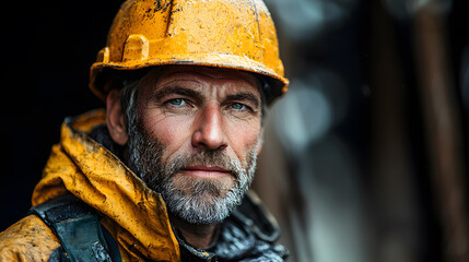 Rugged Worker in Rainy Setting