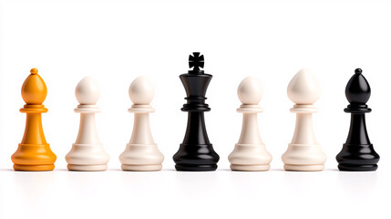 This image captures a series of chess pieces with a focus on the black king and its opposing pieces emphasizing the strategic depth of chess and its dynamic gameplay.