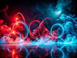 Neon Red Smoke and Aqua Blue Loops Create a Bold and Revitalizing Atmosphere for Events - Captivating Visuals for Parties, Festivals, and Celebrations