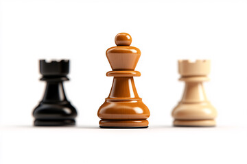A wooden chess piece stands confidently among rivals symbolizing strategic mastery and the competitive spirit of chess.