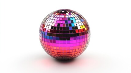 A shiny disco ball reflecting colorful lights, often used for parties and dance events.