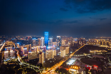 Obraz premium Aerial night view of the skyline of the high-tech CBD city in Xi'an, Shaanxi, China