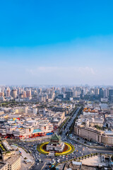 High angle aerial photography of the city skyline from the Bell Tower in Xi'an, Shaanxi Province, China