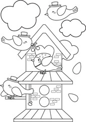 Cute and Fun Animal Bird House Cartoon Coloring Activity Holiday for Kids and Adult