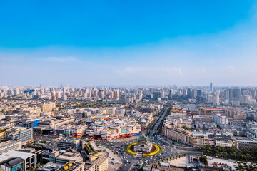 Fototapeta premium High angle aerial photography of the city skyline from the Bell Tower in Xi'an, Shaanxi Province, China