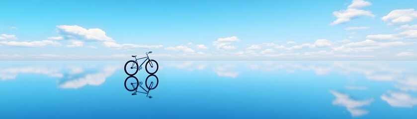 Obraz premium Bicycle Surreal Scene with Reflection and Blue Sky