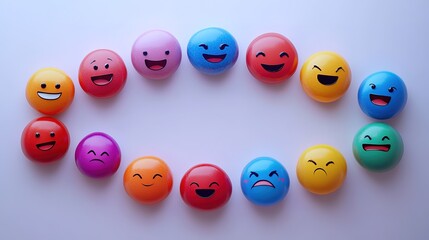 Colored emoticons with different moods on a white background. Round emotions in the form of stickers in 3D