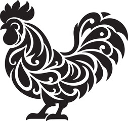 Obraz premium Decorative rooster silhouette with intricate swirl patterns for artistic designs silhouette