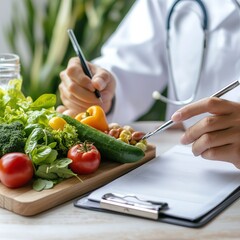 Nutrition Consultation with Doctor and Fresh Vegetables.