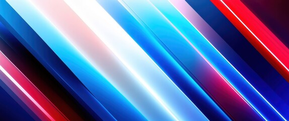 Fototapeta premium Abstract background, dynamic diagonal stripes, vibrant colors, red blue pink, gradient blend, motion blur effect, sharp contrasts, glossy texture, futuristic design, digital art, minimalist compositio