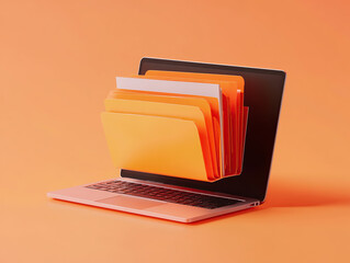 Creative Digital File Storage Concept with Folder Emerging from Laptop Screen