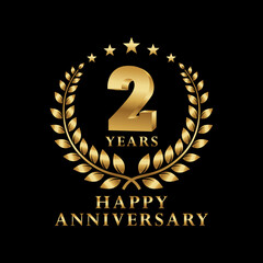 Fototapeta premium Happy Anniversary Logo 1, 2, 3, 4, 5, 6, 7, 8, 9 Years with Laurel Wreath Golden Star. Vector Illustration.