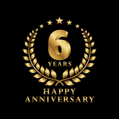 Happy Anniversary Logo 1, 2, 3, 4, 5, 6, 7, 8, 9 Years with Laurel Wreath Golden Star. Vector Illustration.