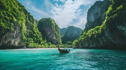 Tropical island paradise with crystal-clear waters, sandy beaches, and lush greenery