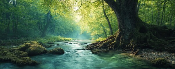 Visual representation of a serene primordial forest