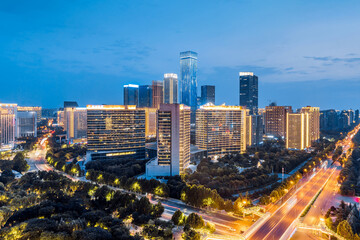 Fototapeta premium High angle night view of the skyline of the high-tech CBD city in Xi'an, Shaanxi, China
