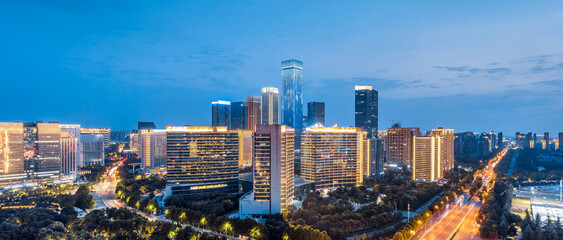 High angle night view of the skyline of the high-tech CBD city in Xi'an, Shaanxi, China