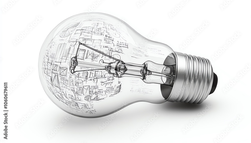 Aufkleber dynamic 3d visualization of a lightbulb showcasing intricate business sketches inside, set against a