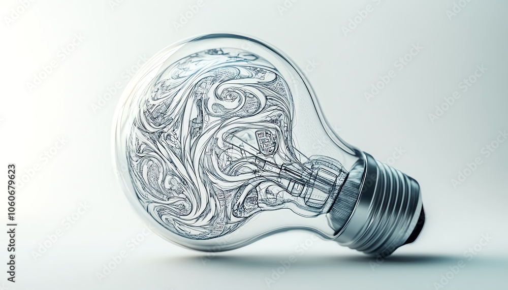Aufkleber dynamic 3d visualization of a lightbulb showcasing intricate business sketches inside, set against a